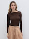 Women's Long Sleeve Brown Blouse