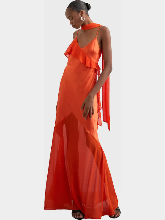 Summer Maxi Evening Dress with Ruffles Orange