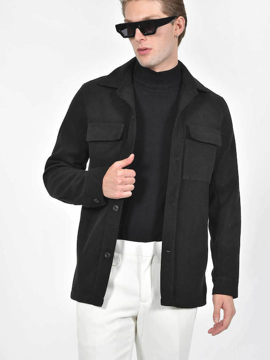 Μακρυμάνικο Overshirt σε Κανονική Γραμμή Μαυρο