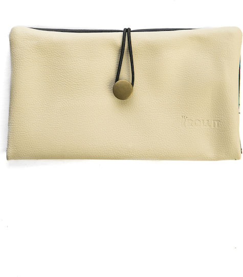 Rollit Tobacco Pouch Made of Beige Artificial Leather Handmade with Button 18x9.5cm