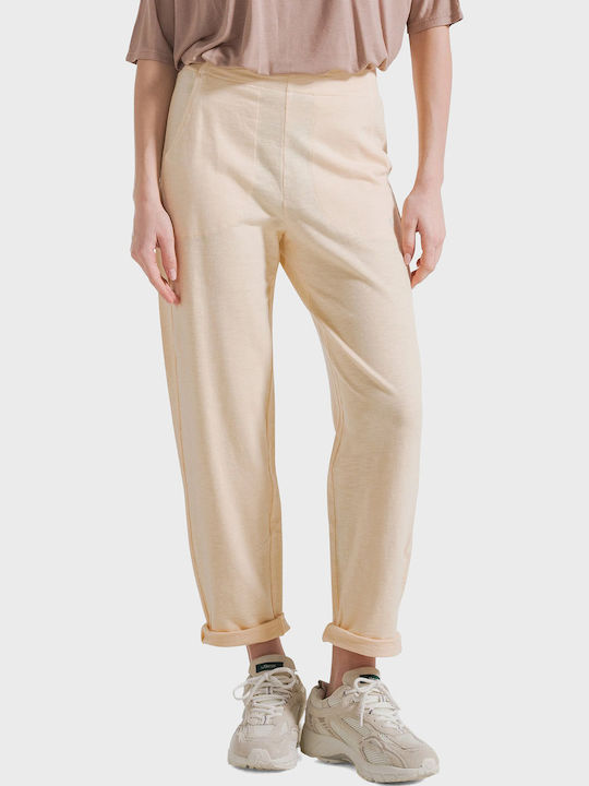 Women's Fabric Trousers in Straight Leg Style Peach