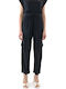 Women's High Rise Ribbed Trousers with Rubber Band in Loose Fit Black