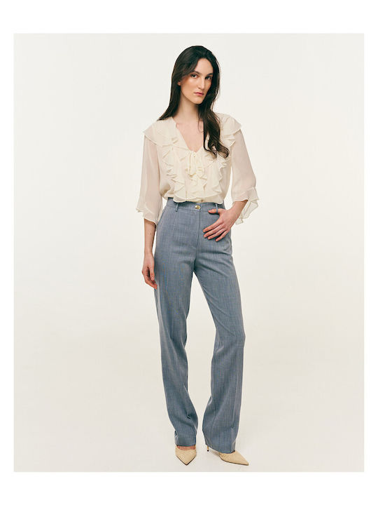 Women's Fabric Trousers in Straight Leg Indigo