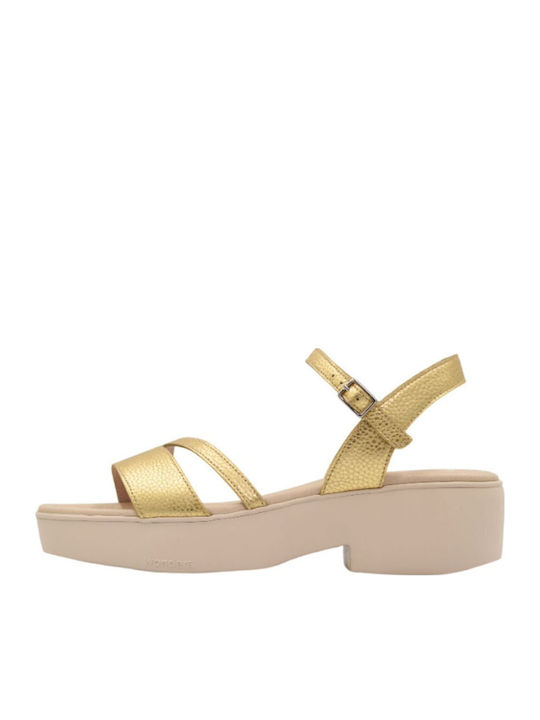 Wonders Leather Gold Sandals