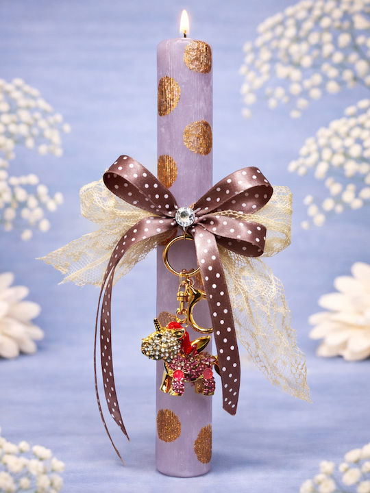 Scented Handmade Purple Candle With Gold Details 33 Cm Decorative Keychain