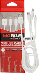 Einparts Кабел 3в1 12м 3А Micro USB Lightning USB-C Зареждане