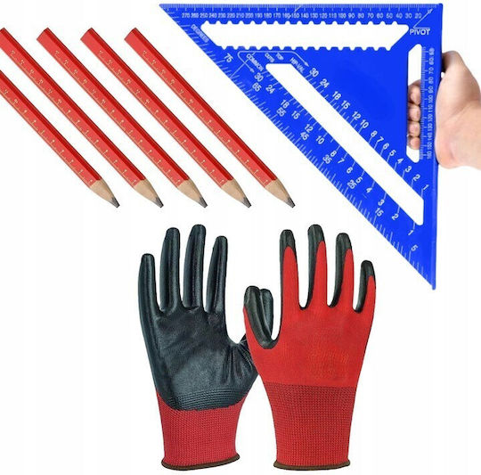 Set Echer T 5 Creioane Mănuși Aluminiu Unghiuri 90° 45° 300 X 430 X 4 Mm Mm Inch Picior Muchii Finisate Triunghiular Albastru