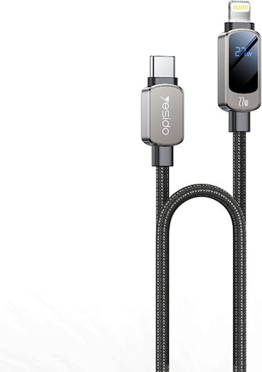 Данен Кабел Type-c към Lightning Цифров Дисплей 27w 1.2м Нйлон Yesido Черен