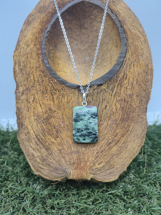 Ruby Zoisite Cabochon Necklace Stainless Steel Chain