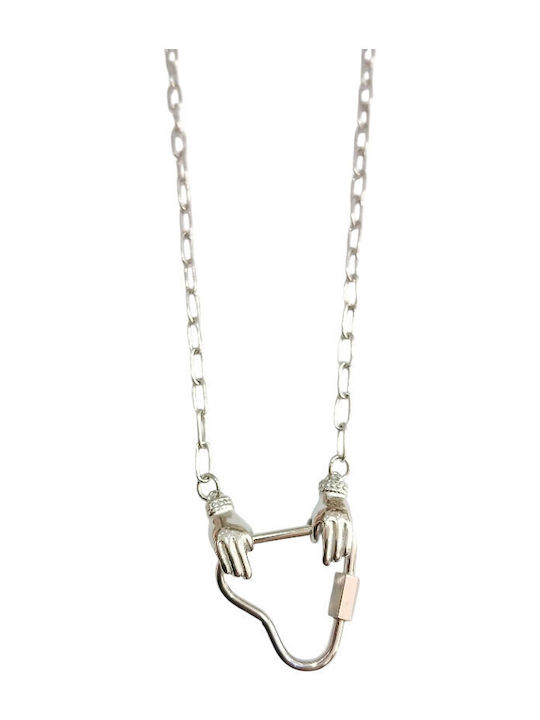 Kalliopi Silver Necklace With Heart Design Made Of Steel