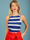 Women's Blouse with Spaghetti Straps Striped Blue