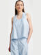 Damen Bluse Ärmellos mit Halsschleife Hellblau