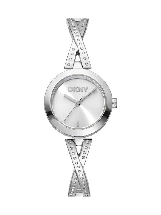 DKNY Γυναικείο Ρολόι Μπαταρίας με Ασημί Μεταλλικό Μπρασελέ