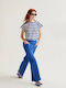Women's High Rise Fabric Trousers in Straight Leg Blue