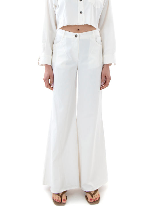 Women's High Rise Cotton Pantaloons in Wide Leg Style White