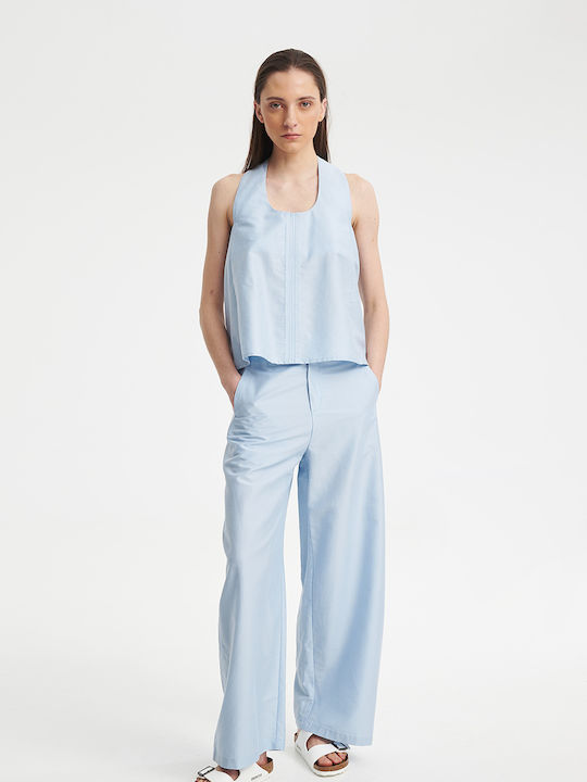 Eleh Women's Fabric Trousers Balloon Light Blue