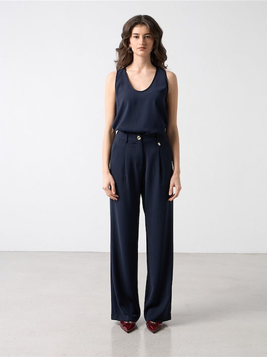 Passager Pantaloni Largi Dama Crep Cu Elastic A...