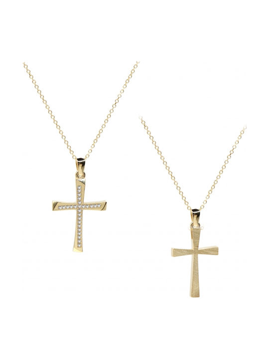 Polytimo Women's Gold Cross 14K Double Sided with Chain