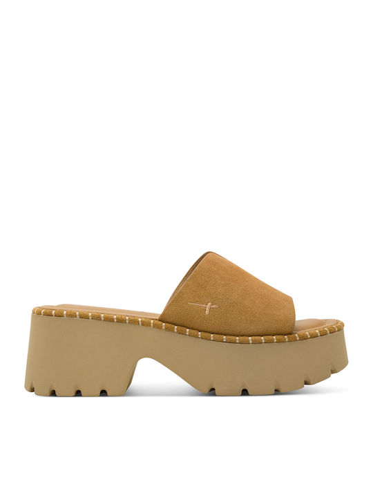 Tamaris Suede Mules With Chunky High Heel In Br...