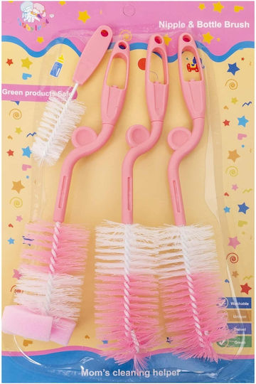 Set 4 Brushes Cleaning Baby Bottles Nipples Pink Z-tools Zts 9099
