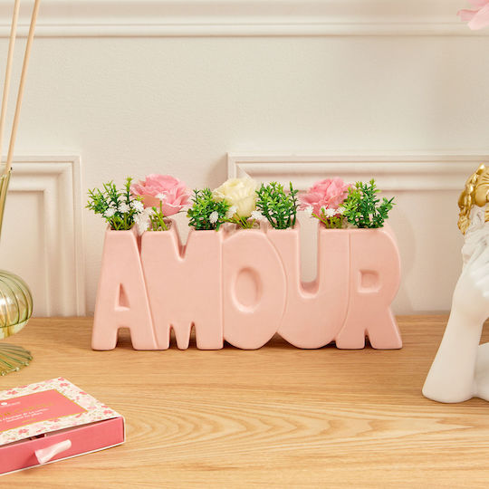 Τεχνητό Λουλούδι Γλάστρα 26εκ A-s Rose Flower 214015 Pink Κεραμικό