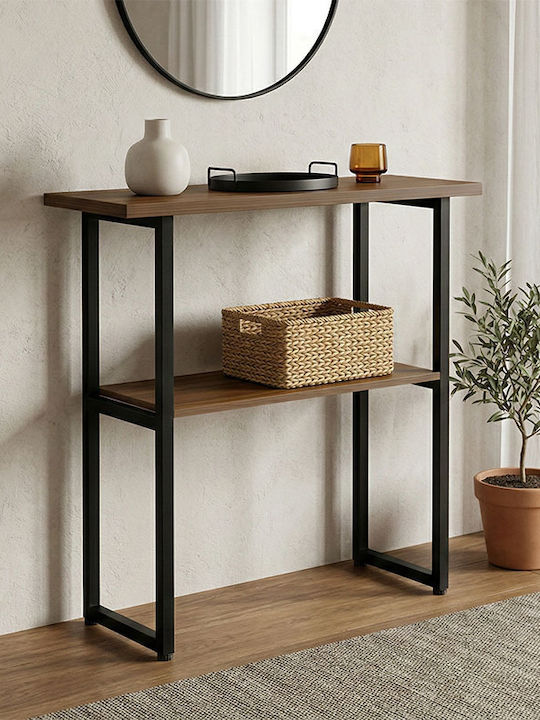 Solain Console Table from Wood & Metal Walnut-Black L79xW29xH85cm