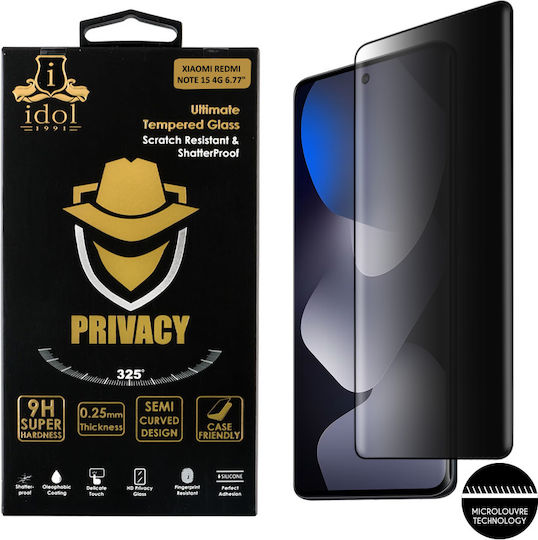 Idol 1991 0.25mm Full Glue Privacy Temperred Glass Negru (Redmi Note 15 / Poco M8)