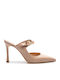 Leather Mules With Heel In Beige Colour