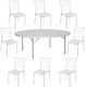 Set De Mobilier Pentru Catering Evenimente Raki Masă Rotundă Pliantă D180xh74cm 8 Scaune 44x42xh92cm Plastic Metal Alb