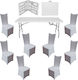 Set De Mobilier Pentru Catering Eveniment Raki Masă Pliabilă Dreptunghiulară Tip Valiză 180x76xh73.5cm 8 Scaune 44x42xh92cm Huse Textile Plastic Metal Alb