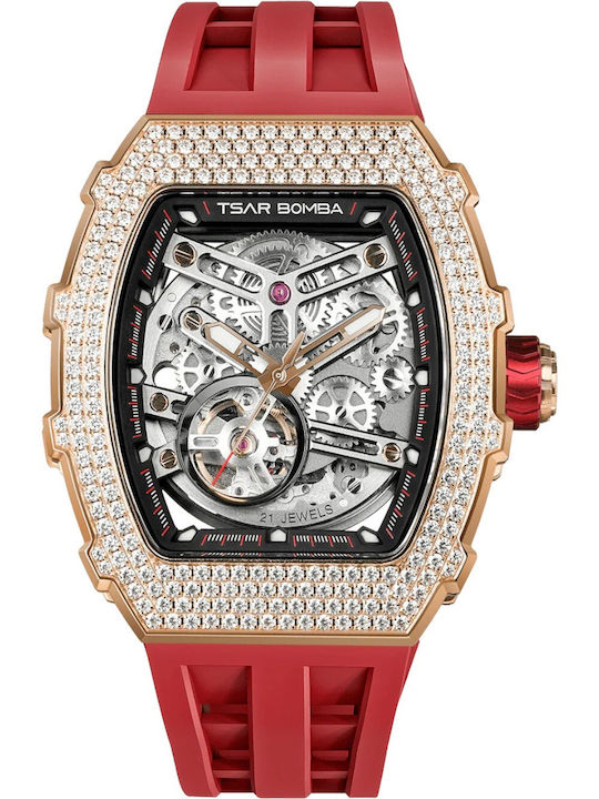 Tsar Bomba Men's Watch 43mm Automatic with Red Rubber Strap