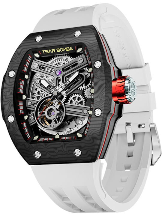 Tsar Bomba Men's Watch 45mm Automatic with White Rubber Strap