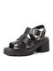 Damen Sandalen Aus Leder Schwarz