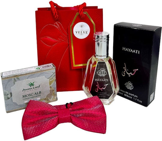 Pachet Eleganță de Crăciun Set Parfum Bărbați Conuri Parfumate Papion Elegant Geantă Cadou Roșie