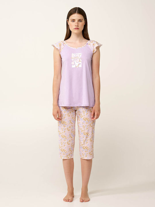 Vamp Summer Women's Pyjama Set Cotton Lilla Pastel