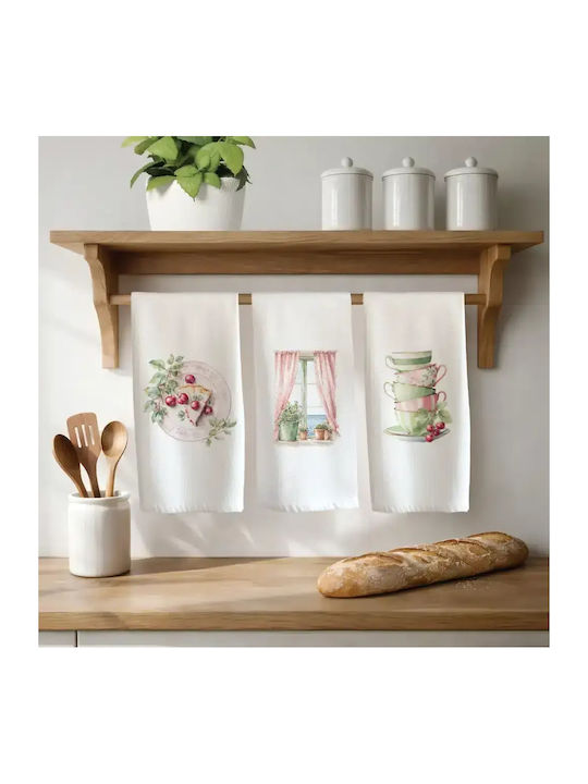 Borea Cherries Ποτηρόπανο σε Λευκό Χρώμα 50x70cm 3τμχ