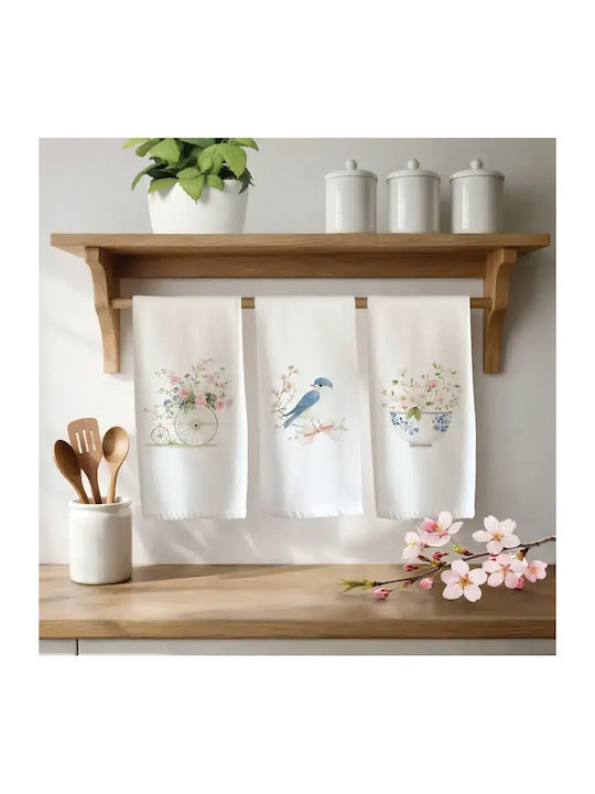 Borea Jardin Ποτηρόπανο σε Λευκό Χρώμα 50x70cm 3τμχ