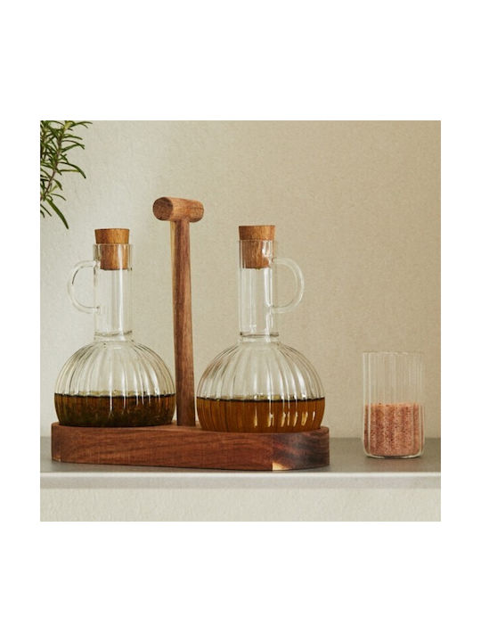 Wooden Oil & Vinegar Dispenser Set with Flow 300ml
