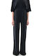 Damen Hochbund Pantaloona mit Gummiband in Gerader Bein Stil Schwarz