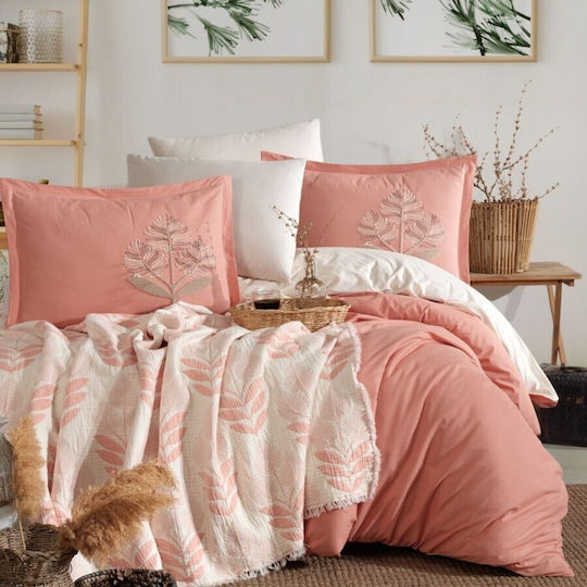 Clasy Home Cotton Duvet Cover Set 200x220cm Double With 4 Pillowcases & 1 Bed Sheet Orange