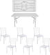 Set Mobilier Catering Eveniment Raki Masă Pliabilă Dreptunghiulară 152x76xh73.5cm Blat Complet 6 Scaune 44x42xh92cm Plastic Metal Alb