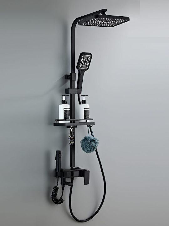 Duschsäule mit Wannenbatterie 31cm Schwarze