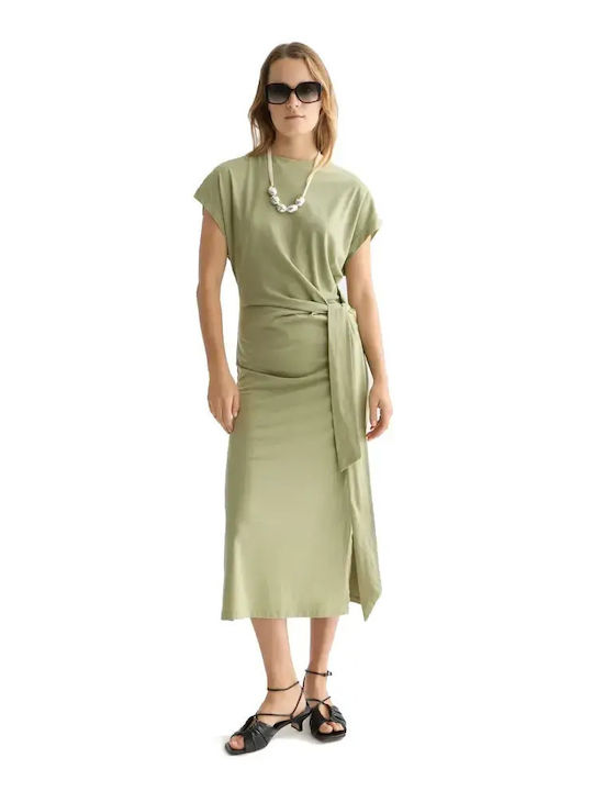 Summer Midi Dress with Tearing in Green