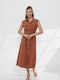 Summer Midi Shirt Dress Sleeveless Brown