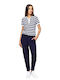 Women's Fabric Trousers with Rubber Band in Slim Fit Blue