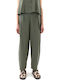 Damen Hochbund Stoffhose mit Gummiband in Balloon Bein Stil Khaki