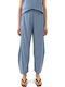 Women's High Rise Fabric Trousers with Rubber Band in Balloon Leg Style Sky Blue