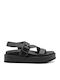 Δερμάτινα Γυναικεία Σανδάλια Flatforms Μαύρα