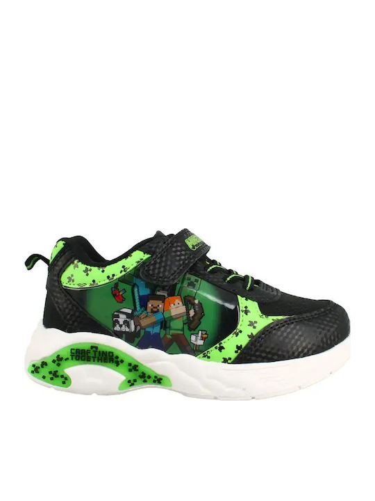 Παιδικά Sneakers Ανατομικά με Σκρατς & Φωτάκια Πράσινα