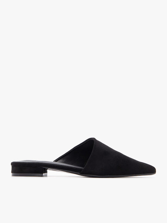 Luigi Flat Suede Mules σε Μαύρο Χρώμα